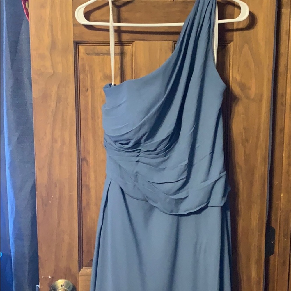 David’s bridal long blue chiffon